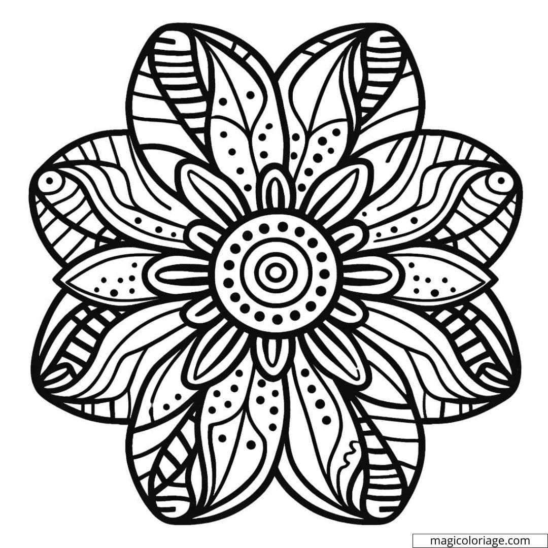 Coloriage fleur à motifs facile avec de grandes pétales simples et des lignes larges.