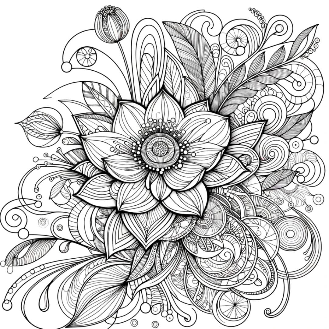 Dessin de fleur abstraite et complexe à colorier pour adultes