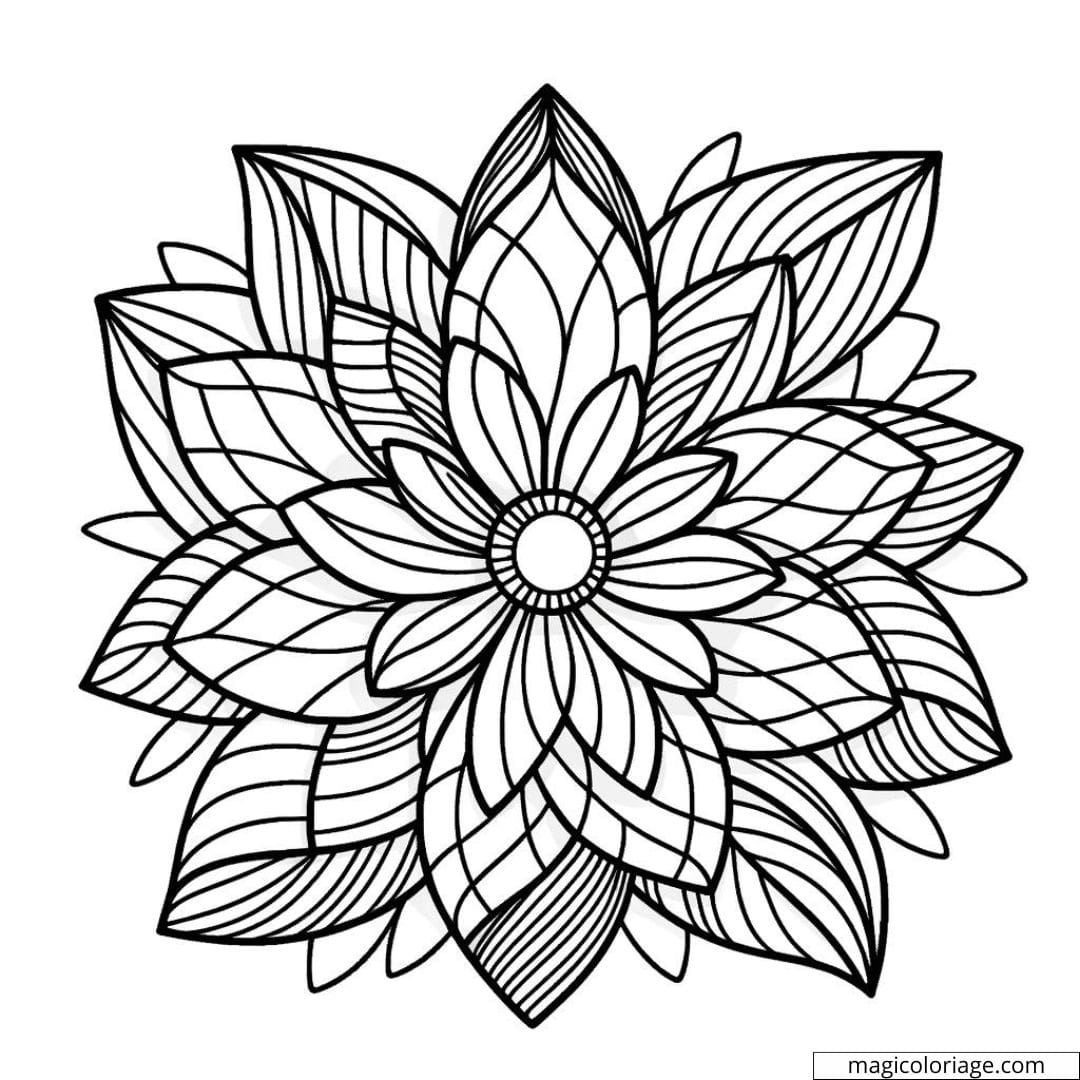 Coloriage fleur abstraite facile avec des grandes formes simples et des lignes larges.