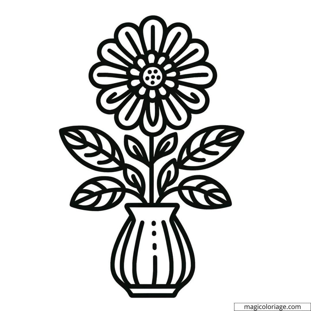 Coloriage fleur dans un vase facile avec une grande fleur simple dans un vase basique.