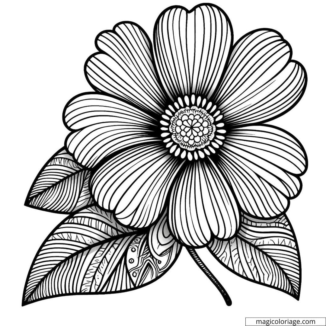 Coloriage fleur détail floral facile avec des grandes pétales et des motifs de veine simples.
