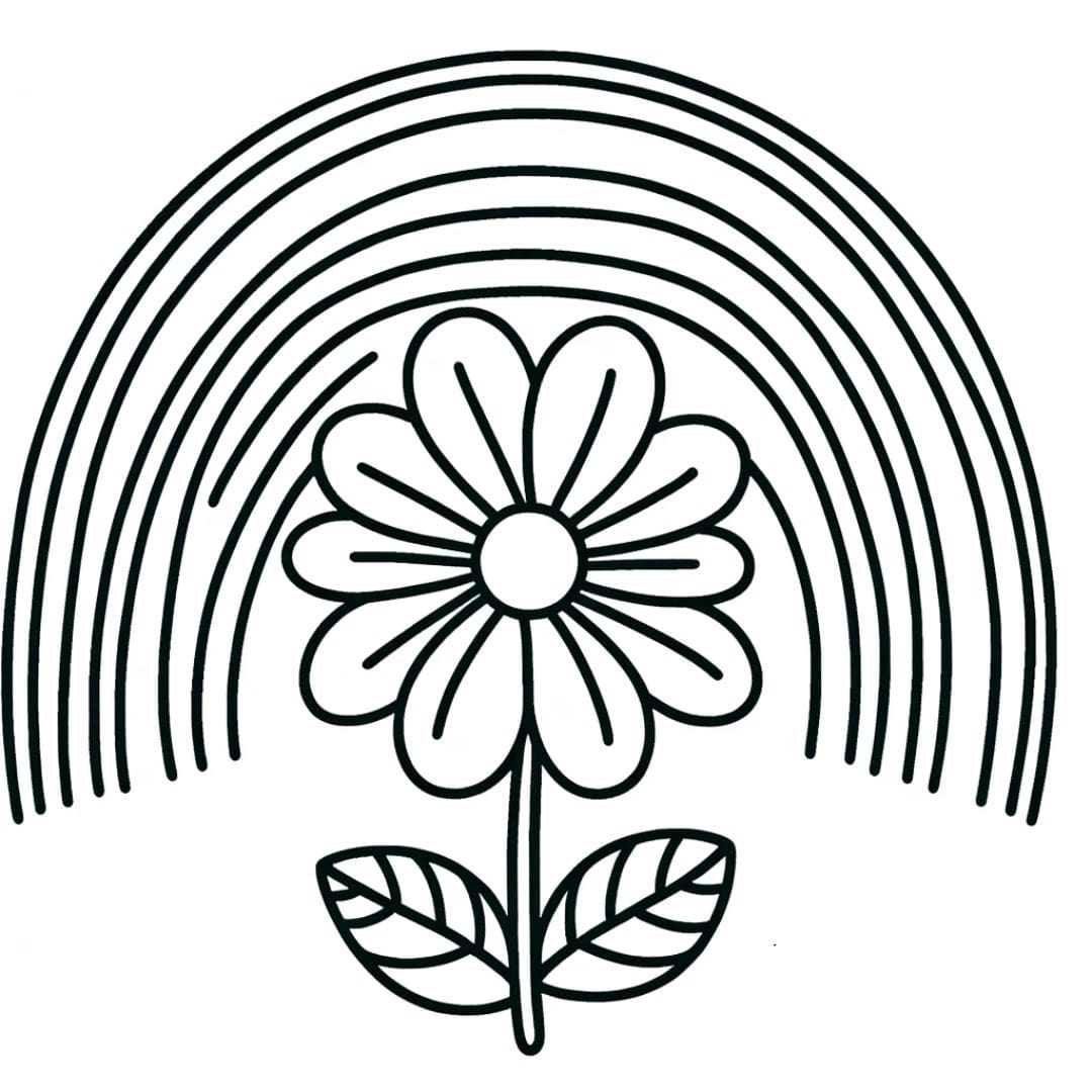 Dessin de fleur et arc-en-ciel à colorier pour enfants