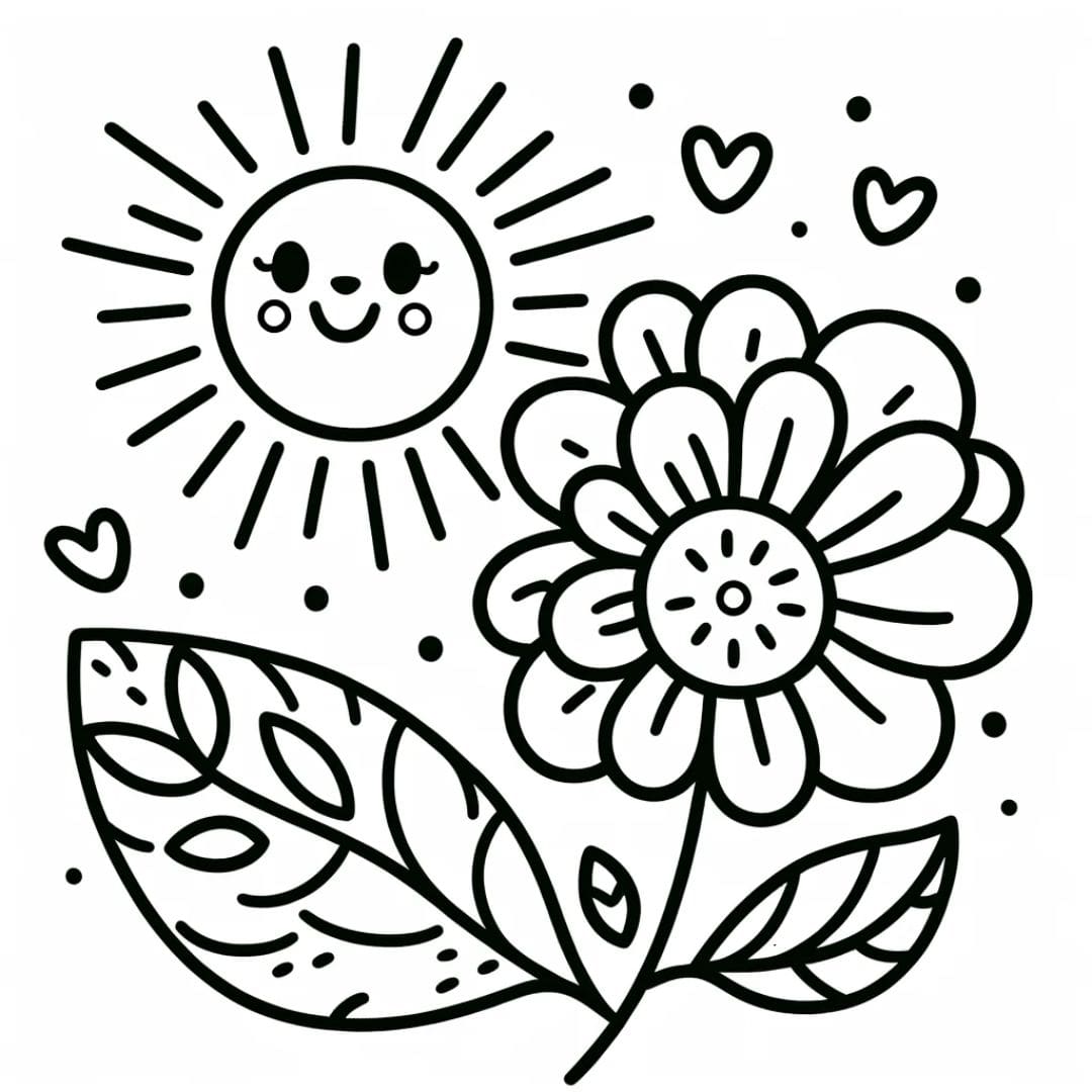 Dessin de fleur et soleil à colorier pour petits