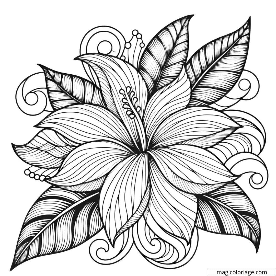 Coloriage fleur exotique facile avec de grandes pétales simples et des lignes larges.