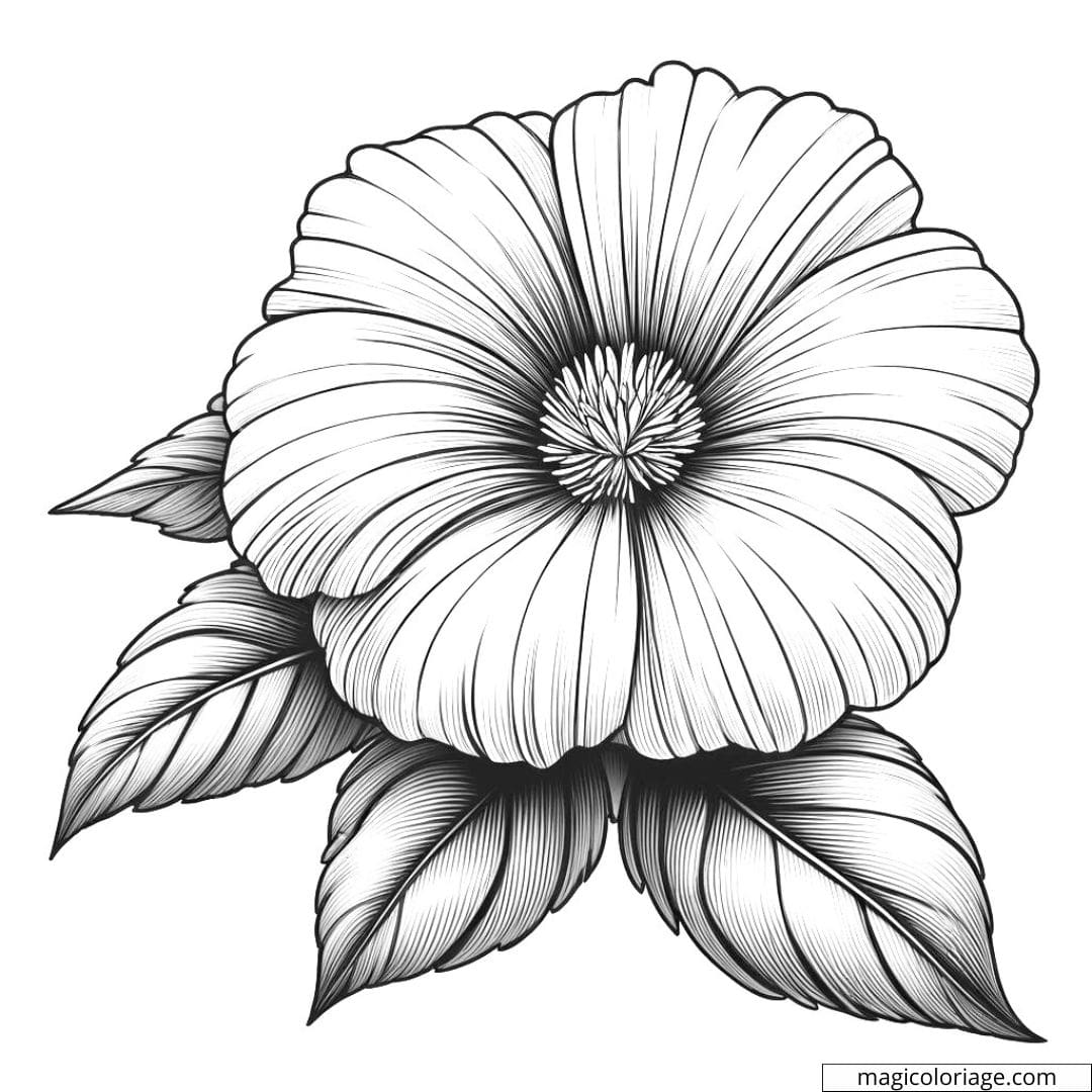 Coloriage fleur réaliste facile avec de grandes pétales et des détails simples.