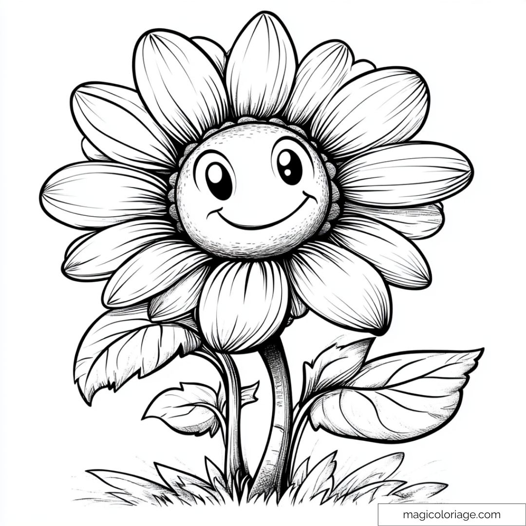 Dessin de fleur souriante avec grand visage
