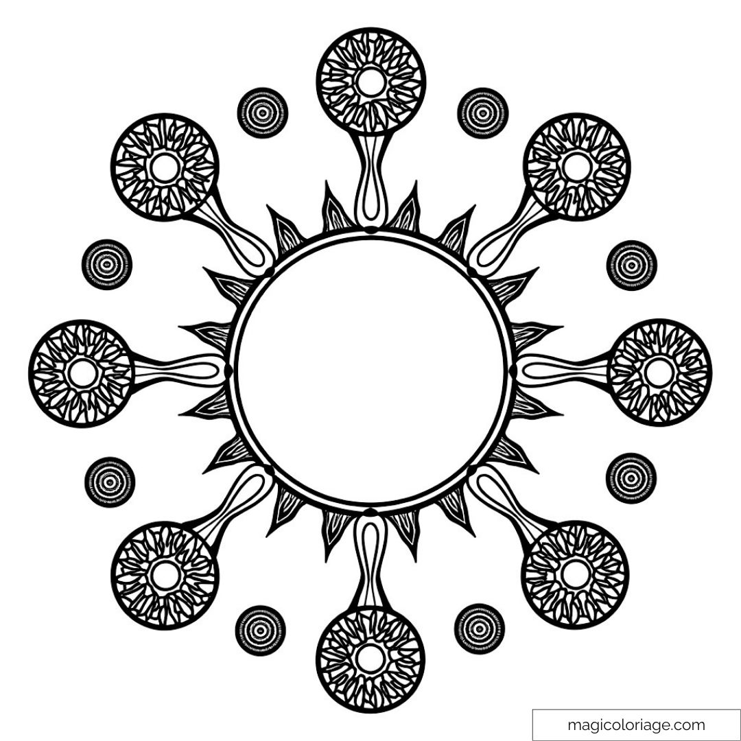 Mandala fleur de pissenlit avec motifs répétitifs pour coloriage.