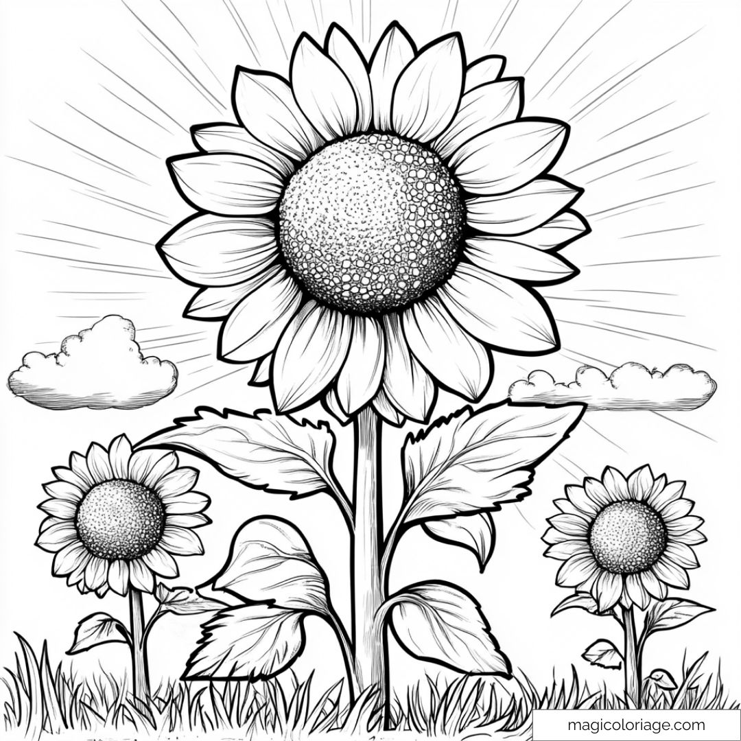 Image de trois tournesols en plein champ sous un ciel lumineux