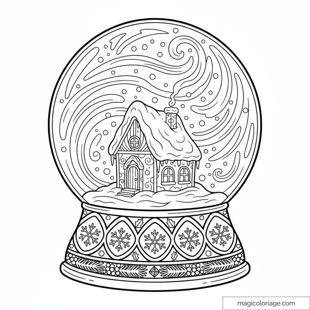 Boule à neige à colorier avec maison enneigée
