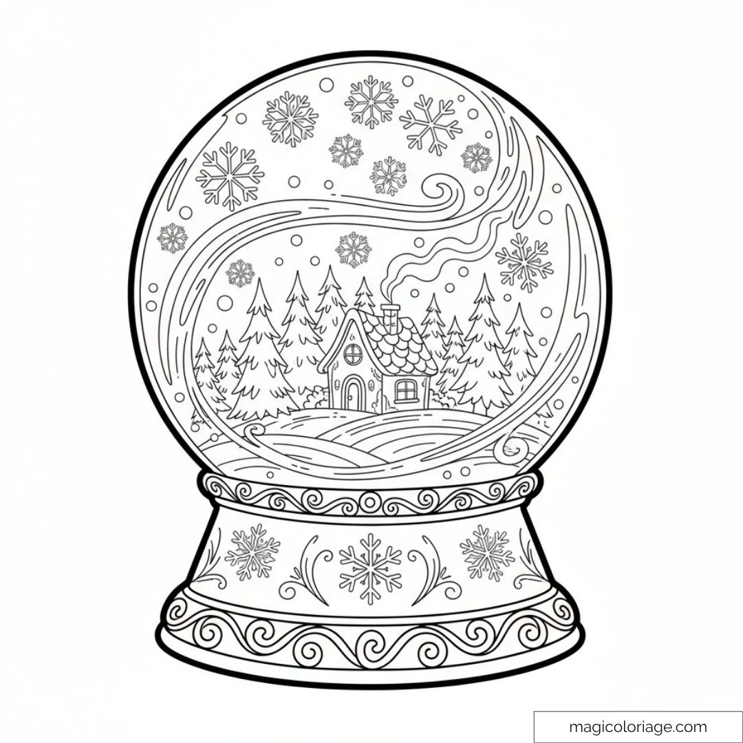 Boule à neige à colorier avec chalet