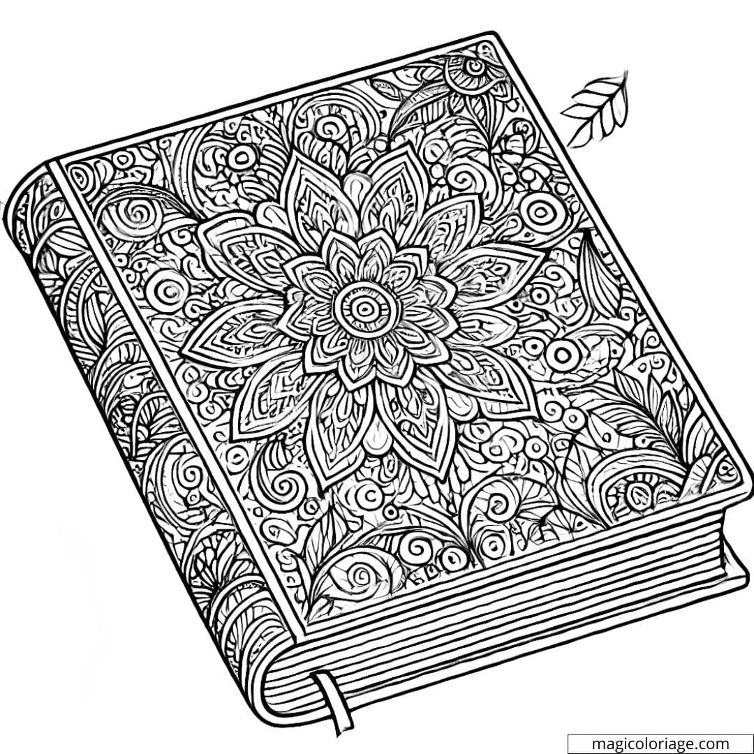 Dessin à colorier d'un livre de contes Disney avec motifs mandala, coloriage mandala livre de contes Disney à imprimer