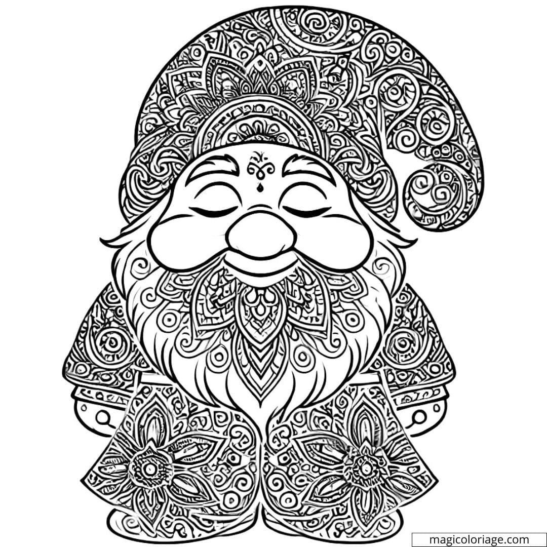 Dessin à colorier d'un nain enchanté Disney avec motifs mandala, coloriage mandala nain enchanté Disney à imprimer