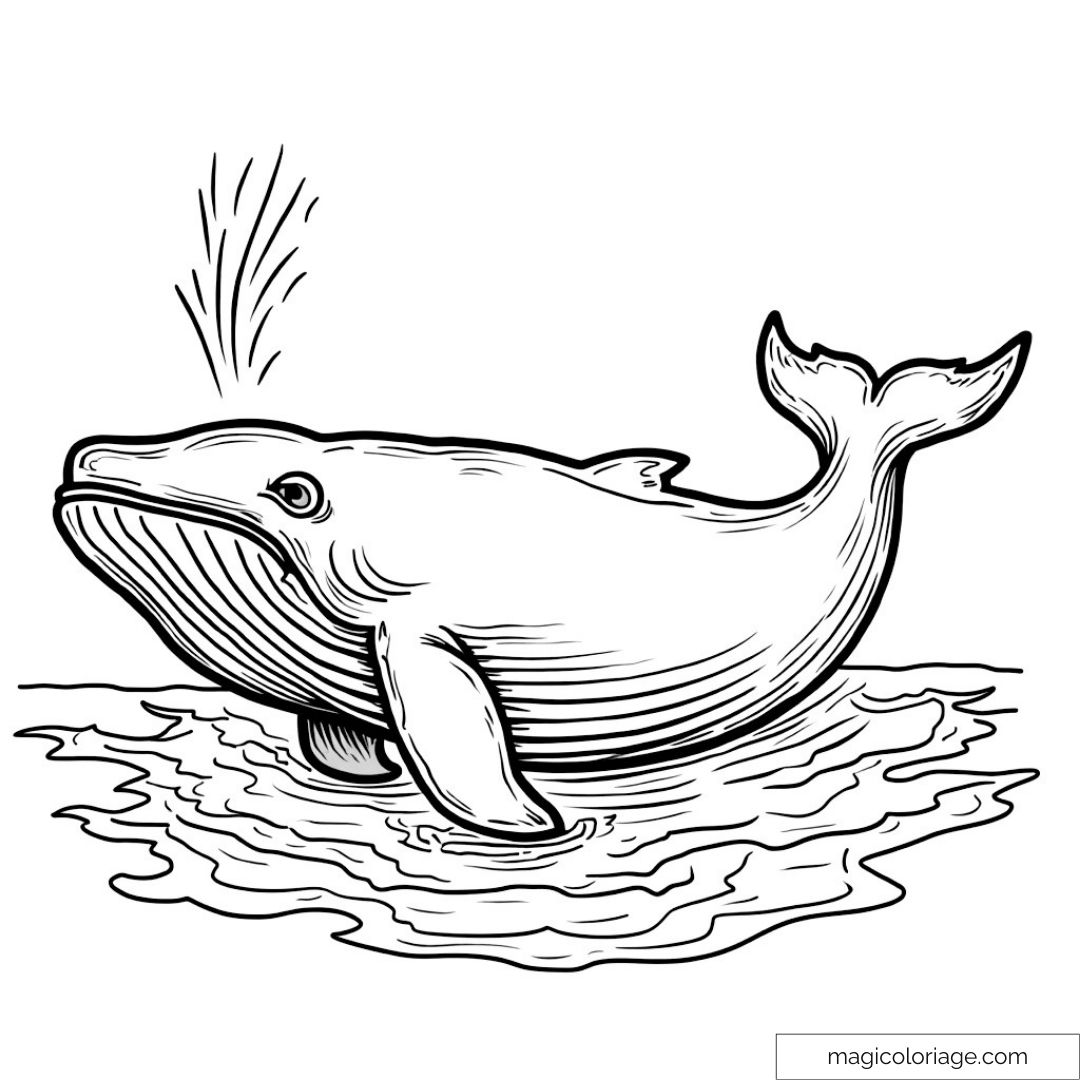 Dessin de baleine soufflant dans l'eau