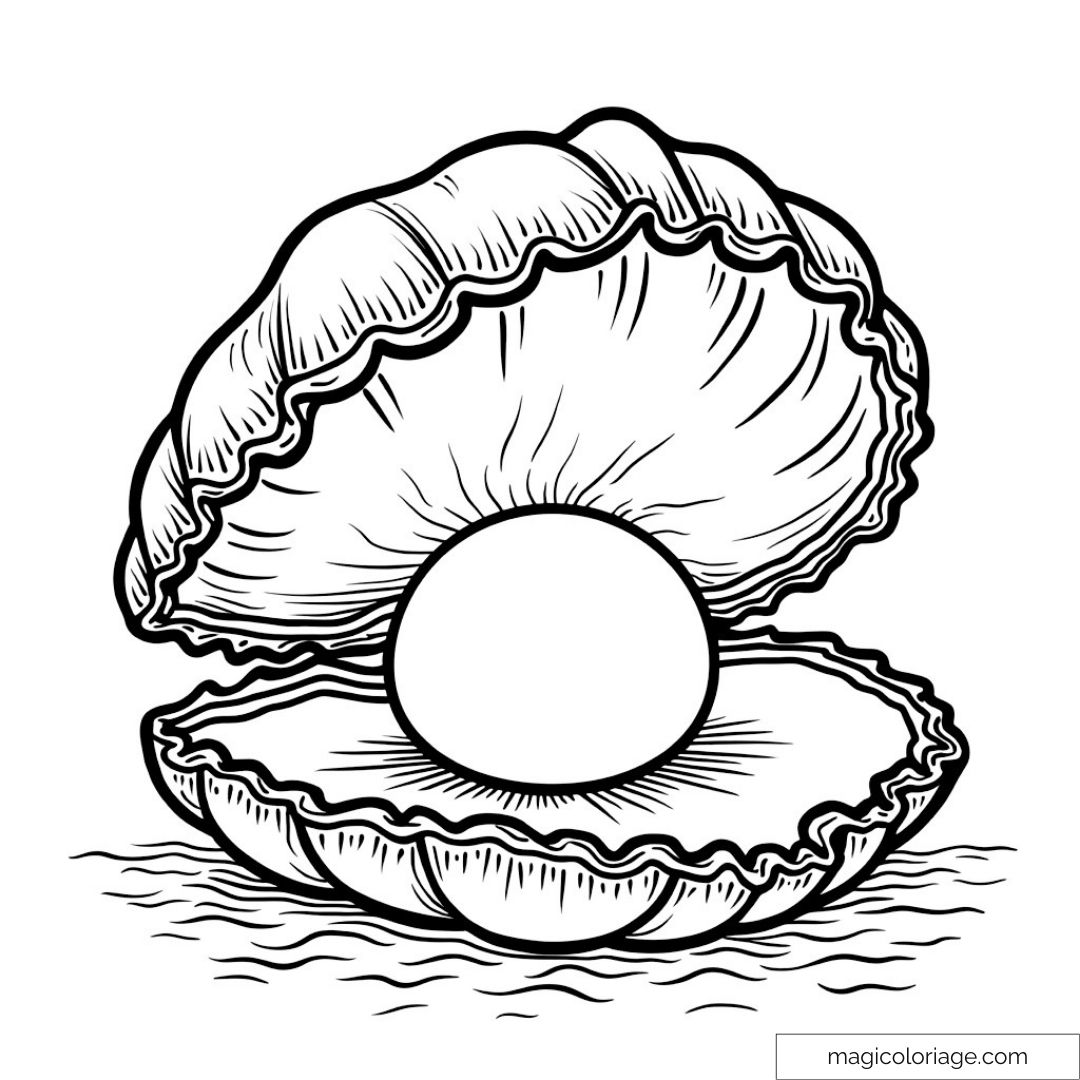 Dessin de coquillage ouvert et perle dans un style marin