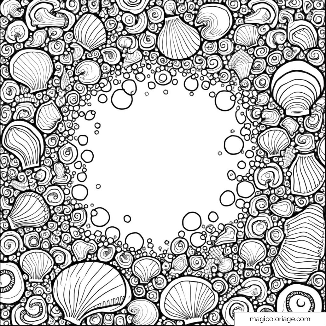 Dessin de coquillages entourés de bulles