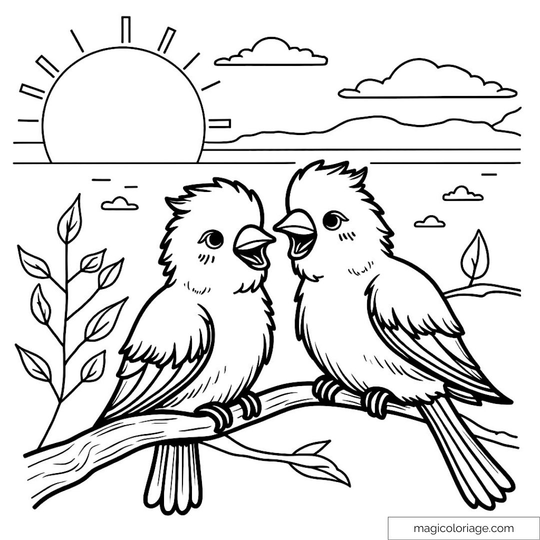 Deux oiseaux perchés sur une branche