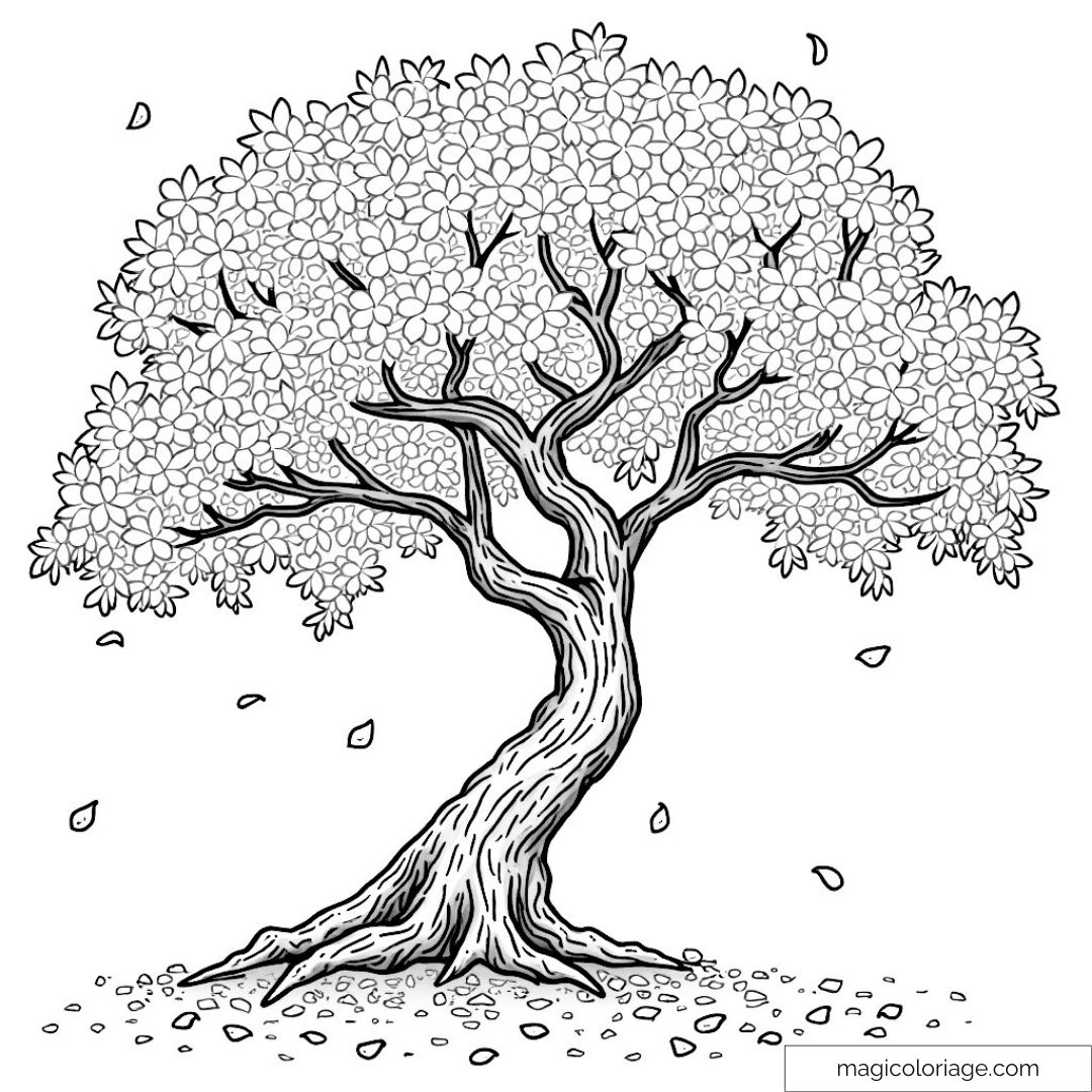 Arbre fleuri magnifiquement dessiné avec feuilles tombantes
