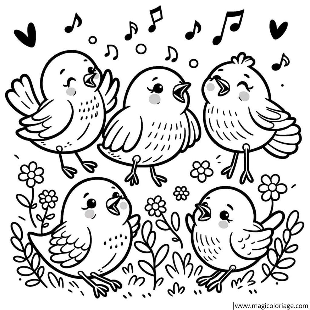 Dessin d'oiseaux du printemps à colorier pour enfants de maternelle