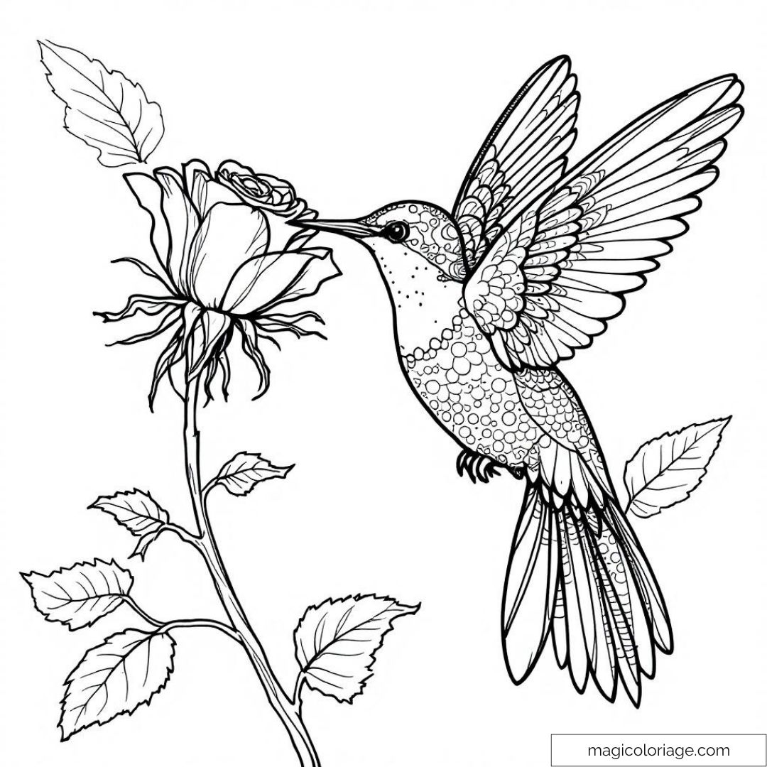 Dessin de colibri et rose
