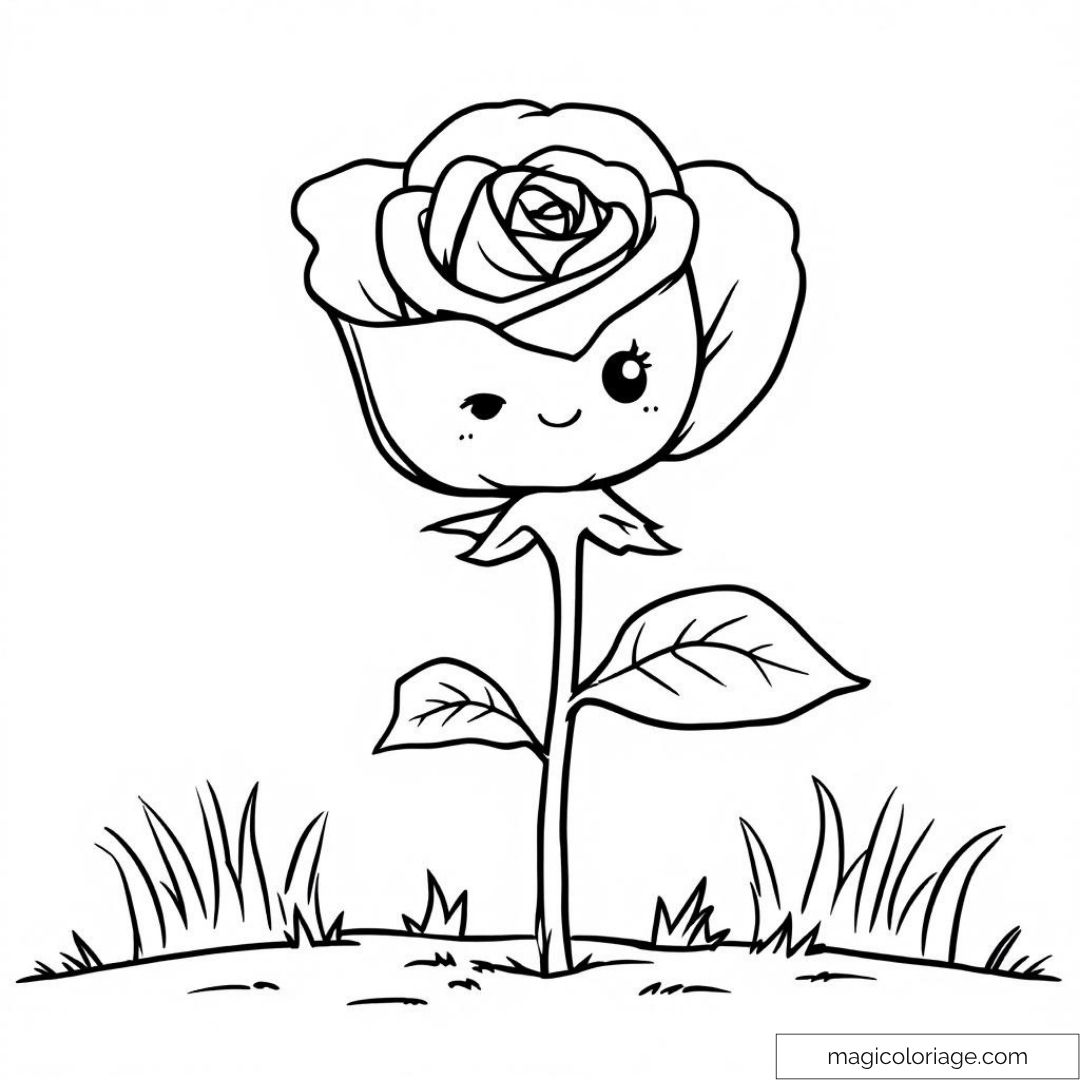 Dessin de rose avec visage souriant