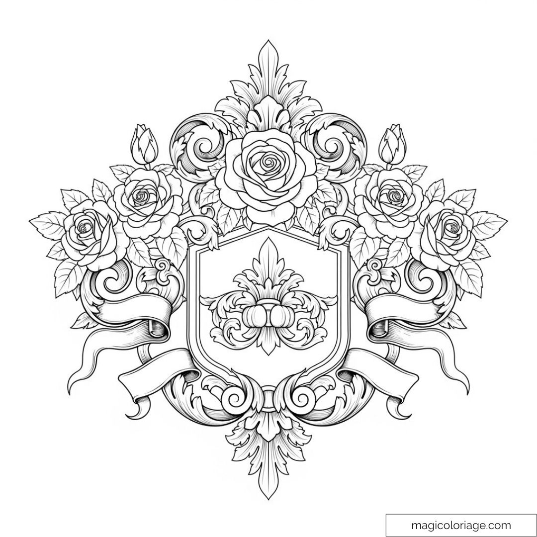 dessin de roses et rubans stylisés pour coloriage créatif