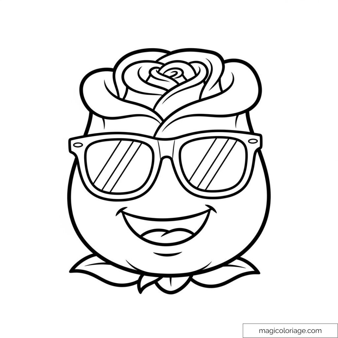Illustration d'une rose souriante avec des lunettes de soleil.