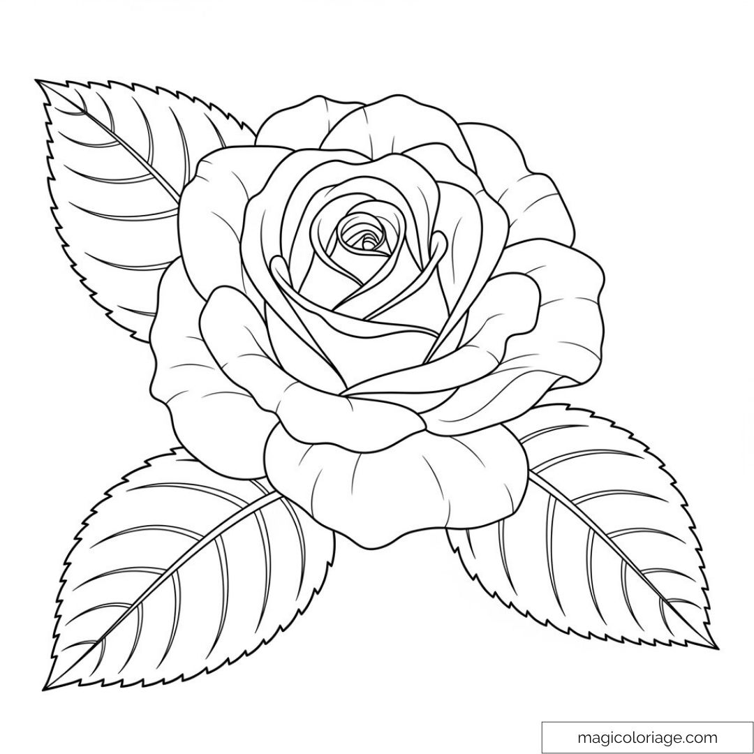 Dessin de rose avec feuilles