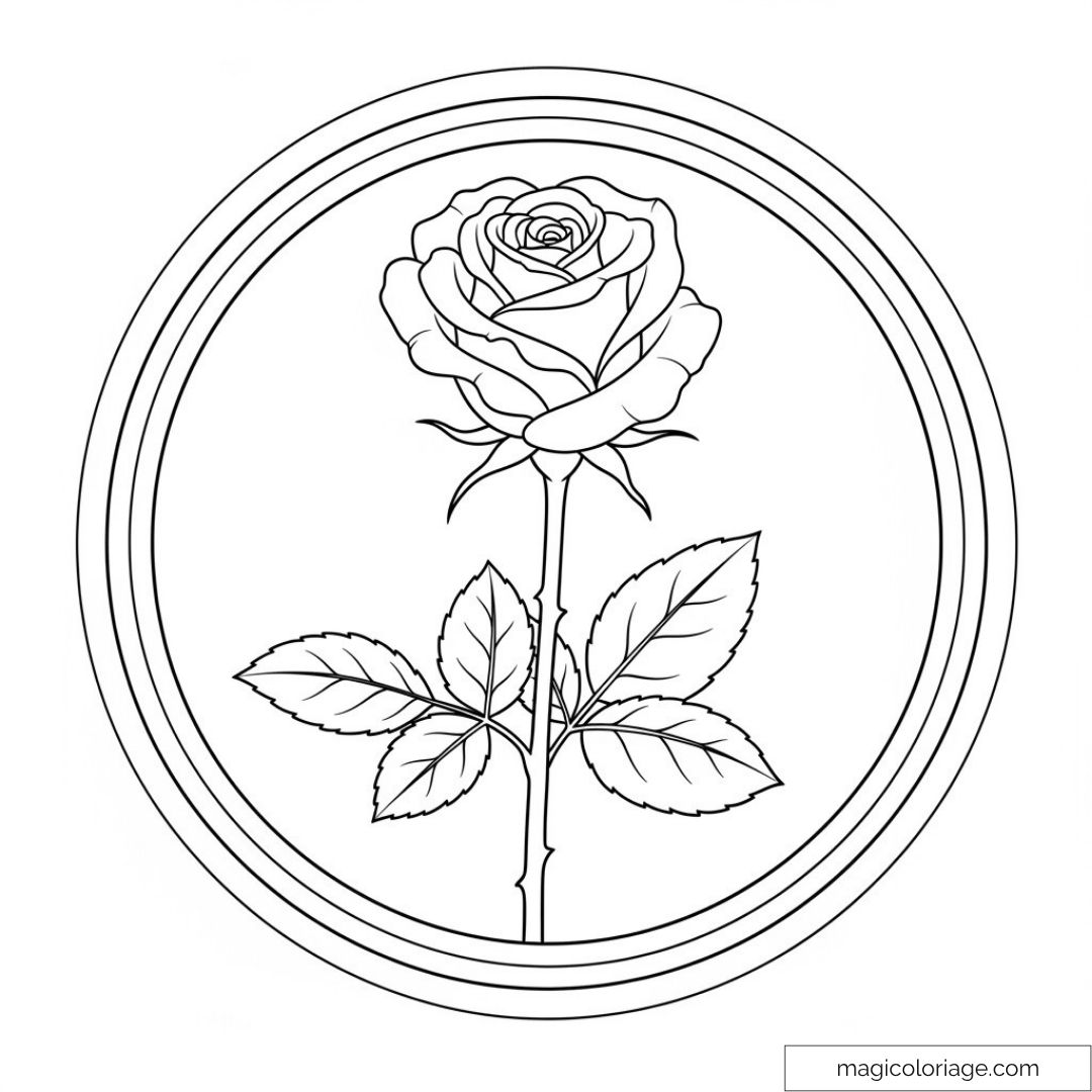 Dessin de rose à colorier avec cercle décoratif
