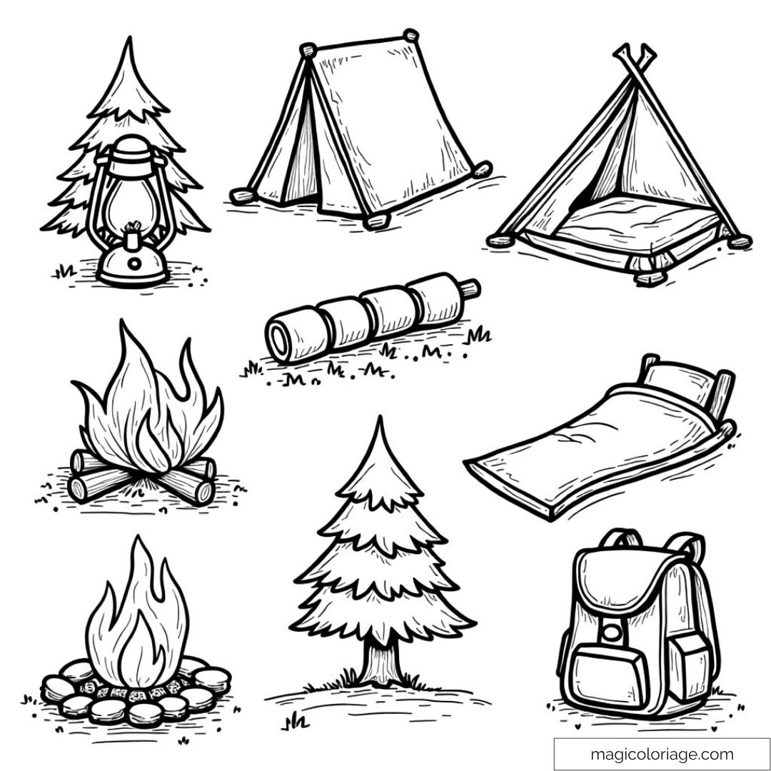 Dessin de camping avec tentes