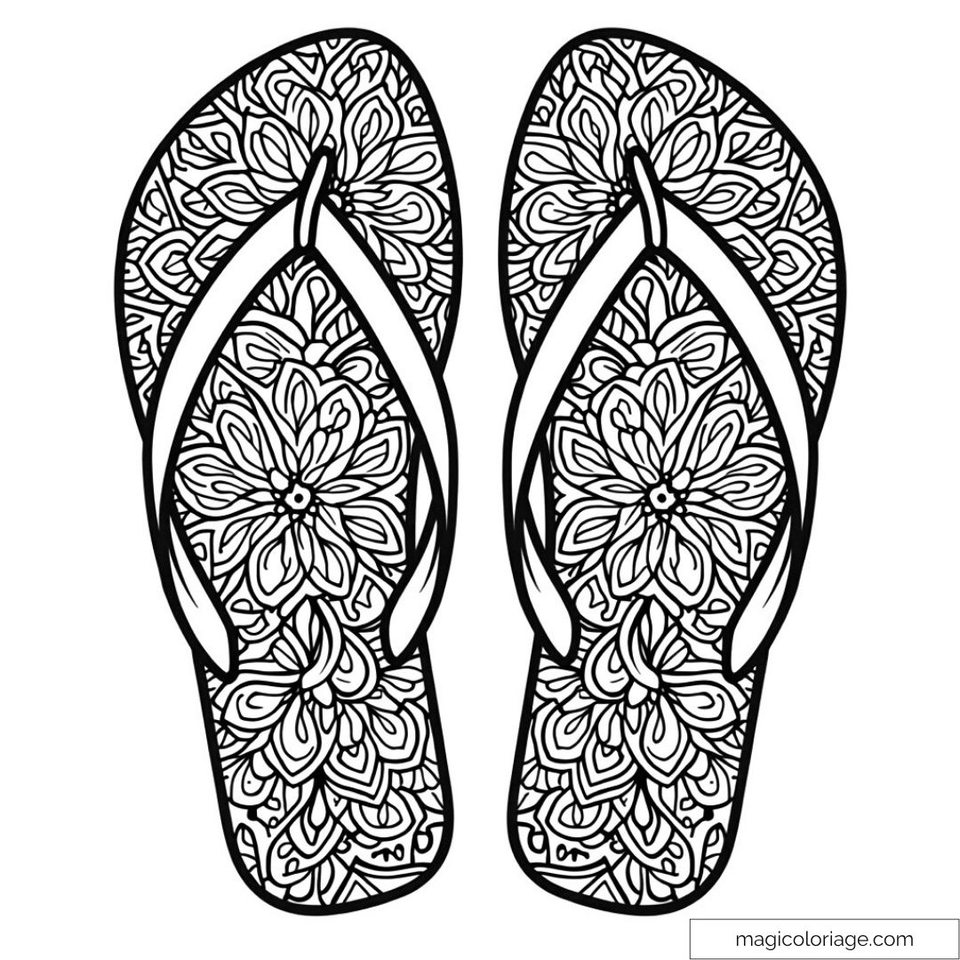 Sandales à motifs floraux détaillés à colorier.