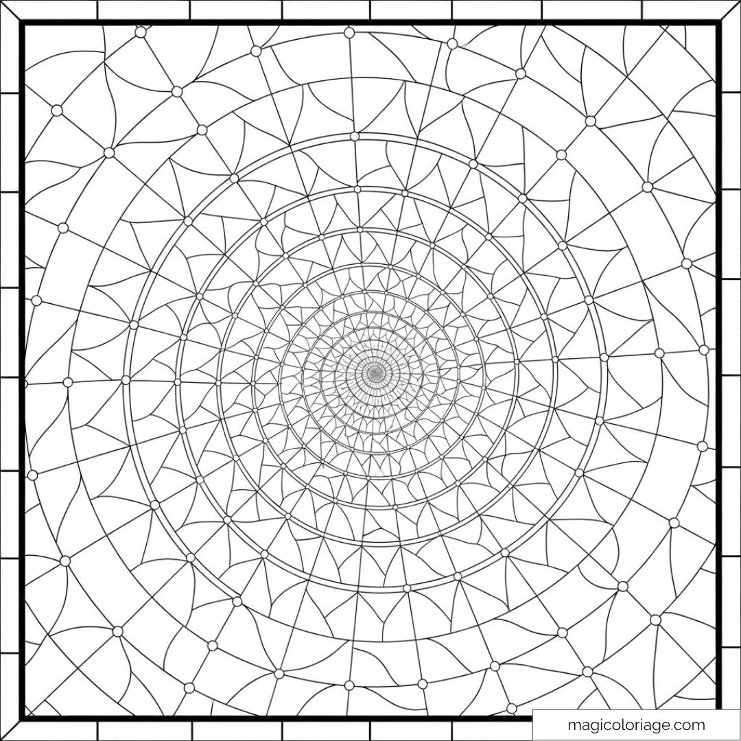 Mandala géométrique avec motifs circulaires complexes pour un coloriage apaisant.