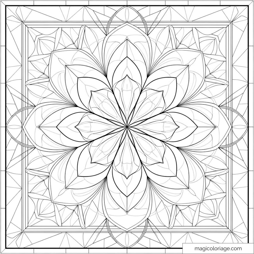 Mandala complexe en motifs géométriques à colorier.