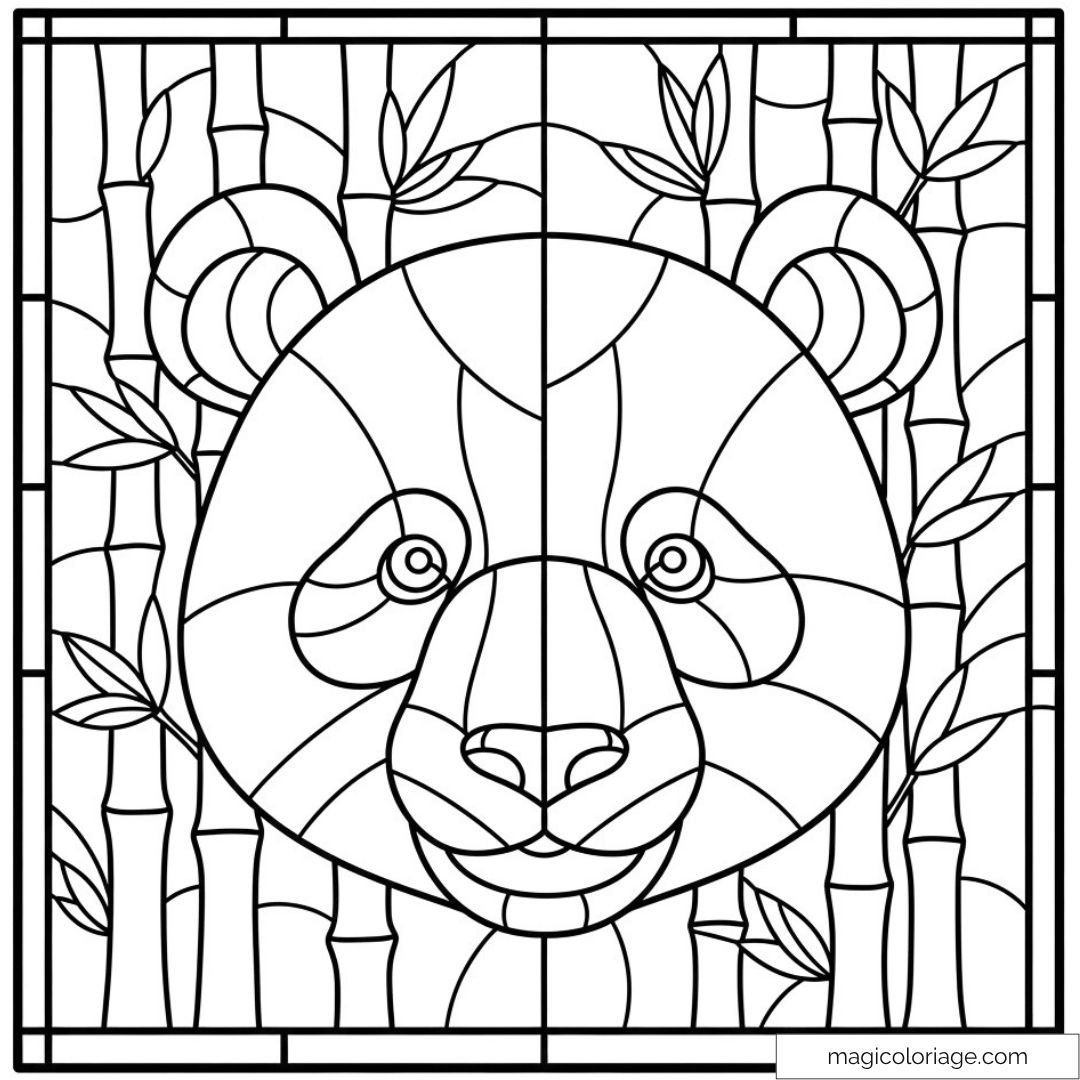 Illustration de panda et bambous à colorier
