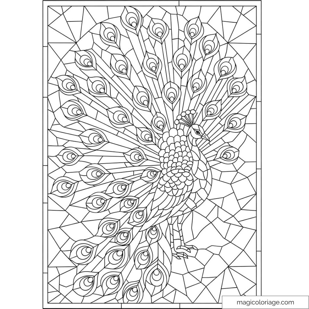 Dessin de paon avec plumage détaillé