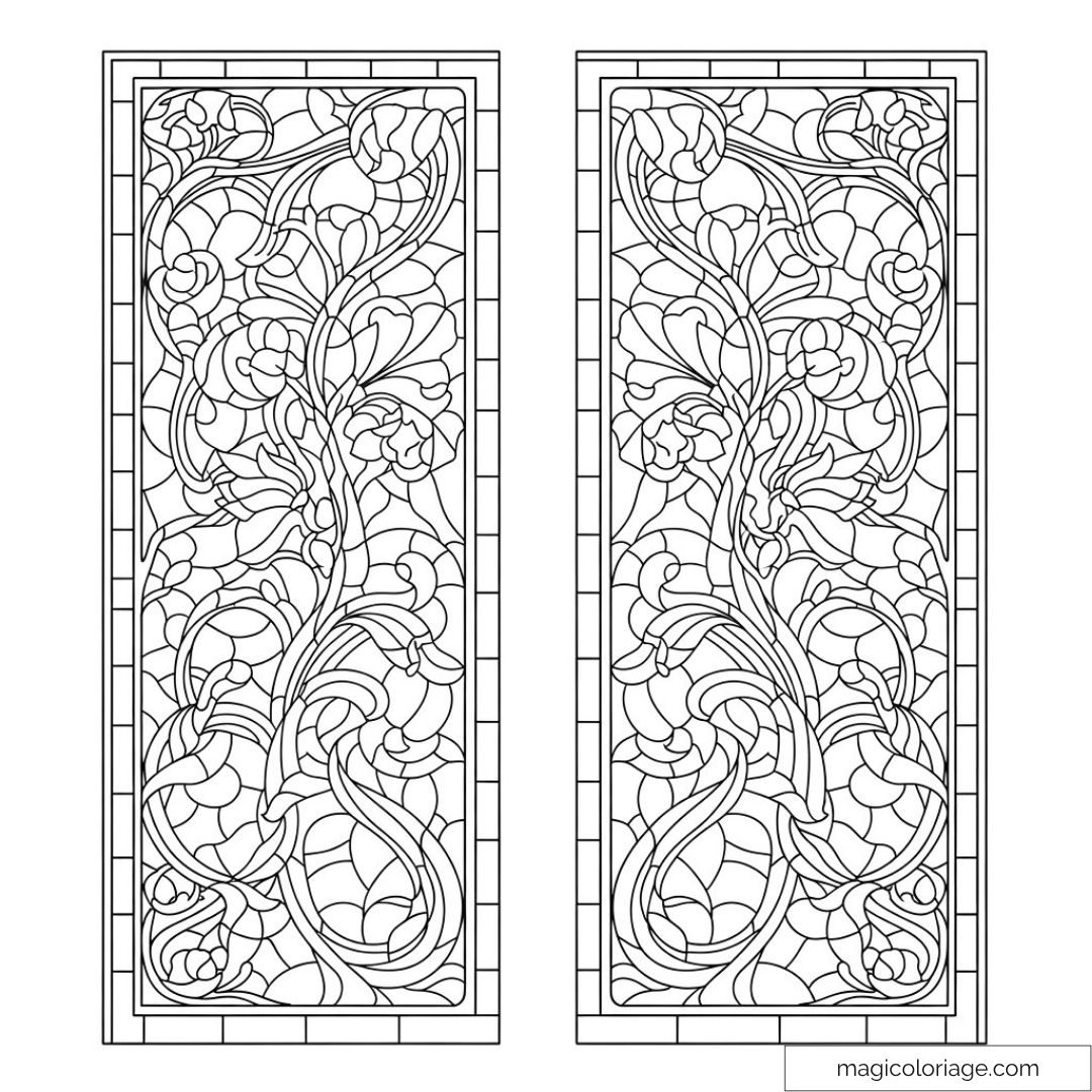 dessin vitrail floral complexe à colorier