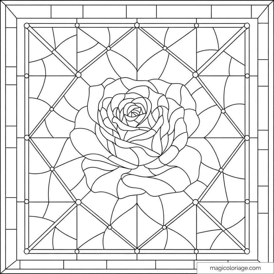 Vitrail rose à colorier