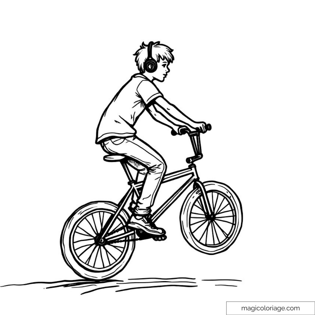 Dessin de garçon sur un vélo BMX