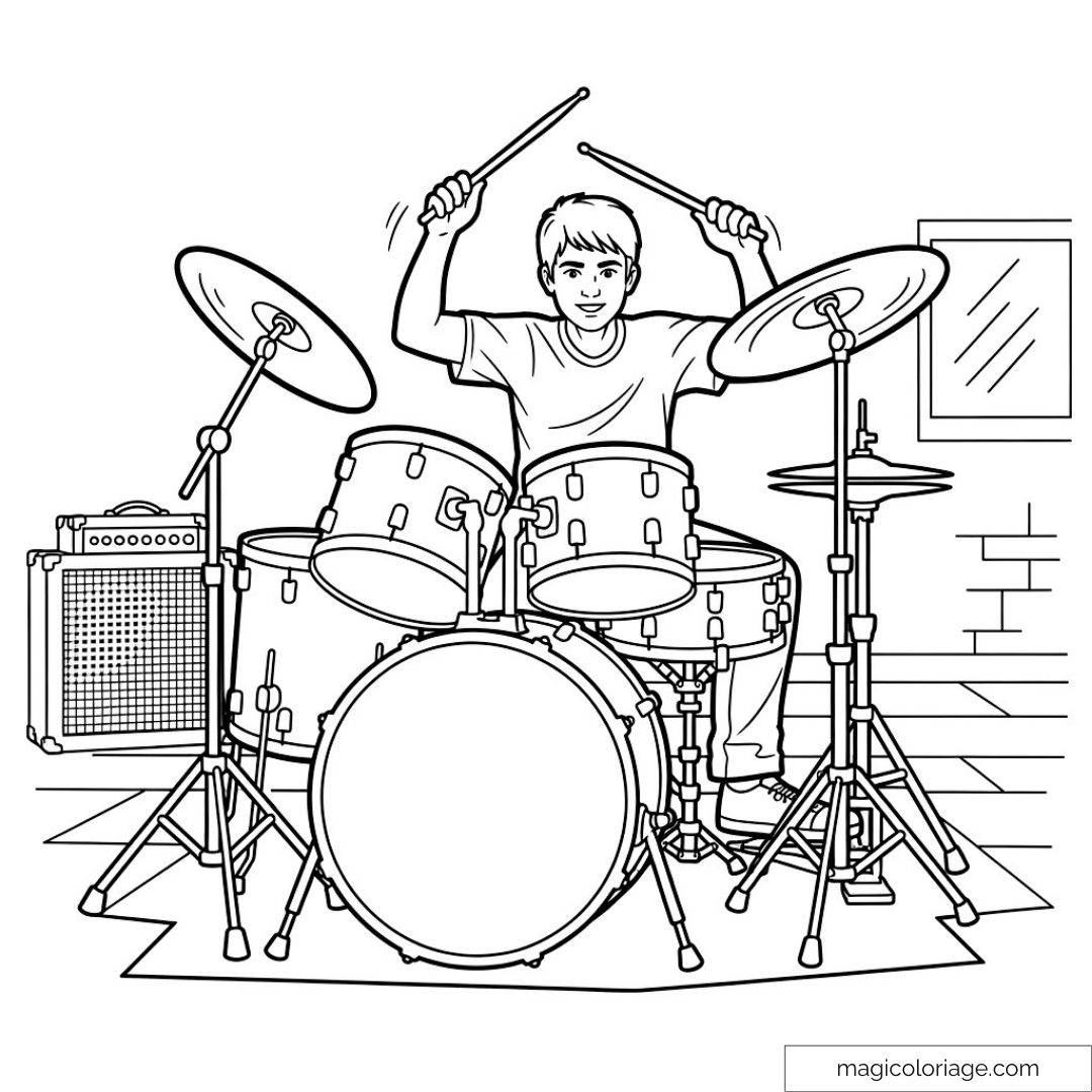 Jeune batteur jouant de la batterie