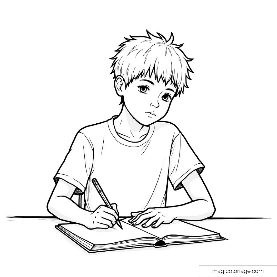 Dessin d'un garçon concentré