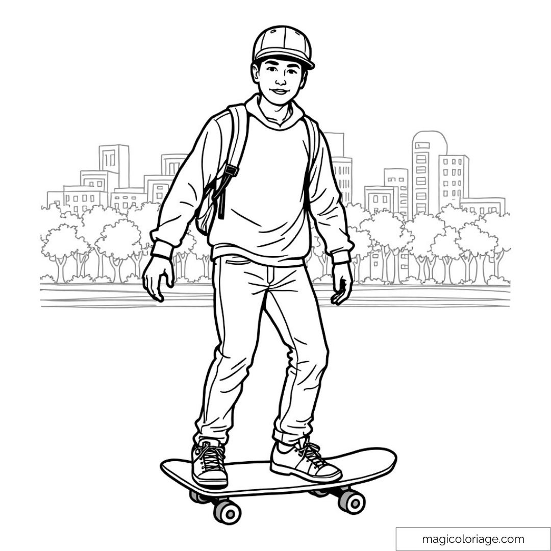 Garçon en skateboard avec casquette