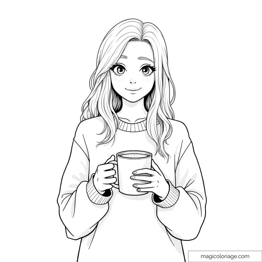 Dessin de personnage tenant une tasse de café