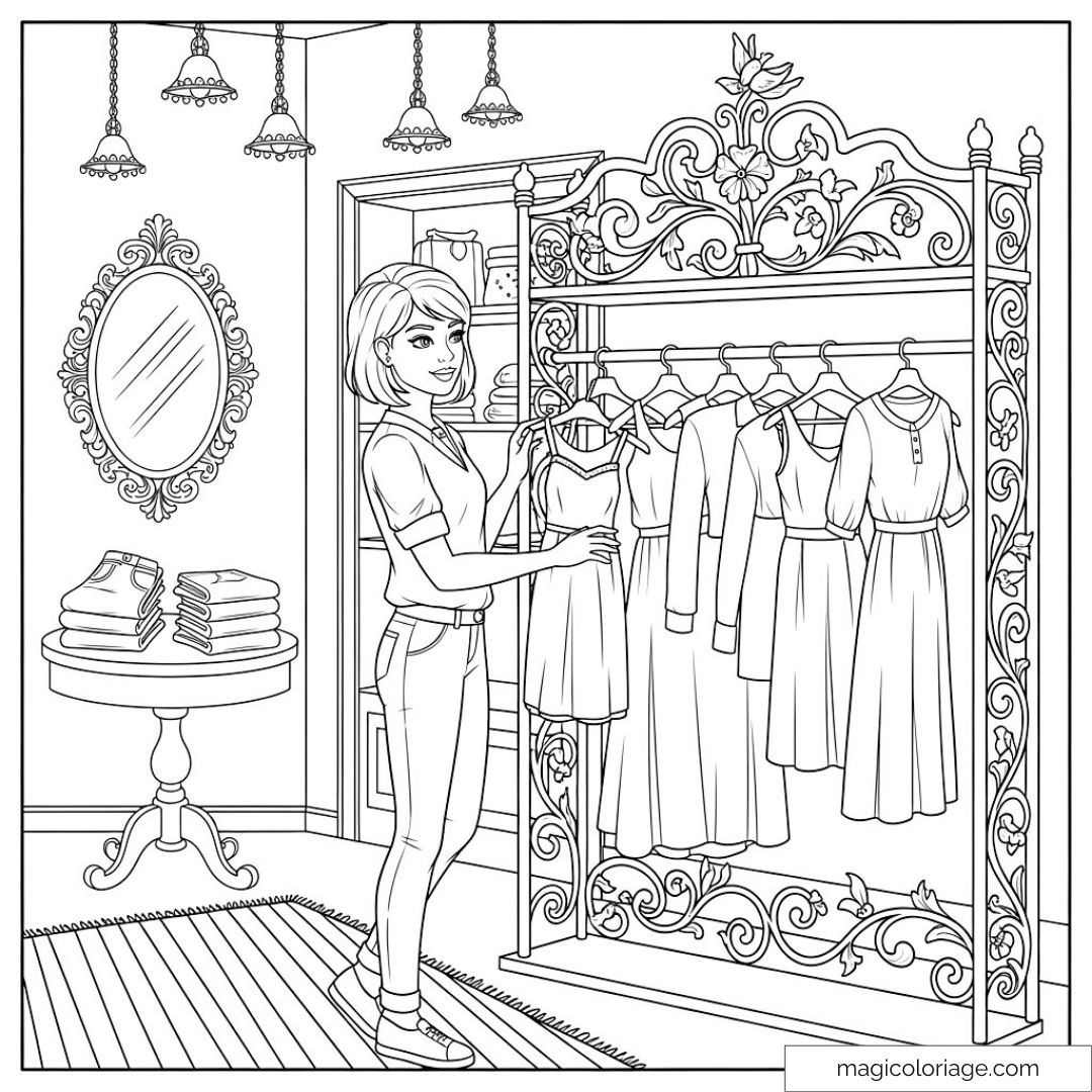 Femme choisissant une robe dans un magasin