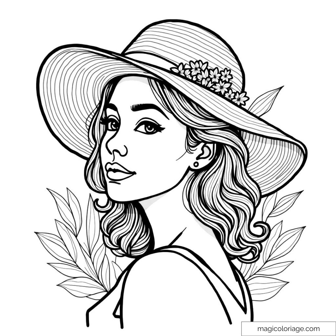 Femme élégante portant un chapeau à fleurs