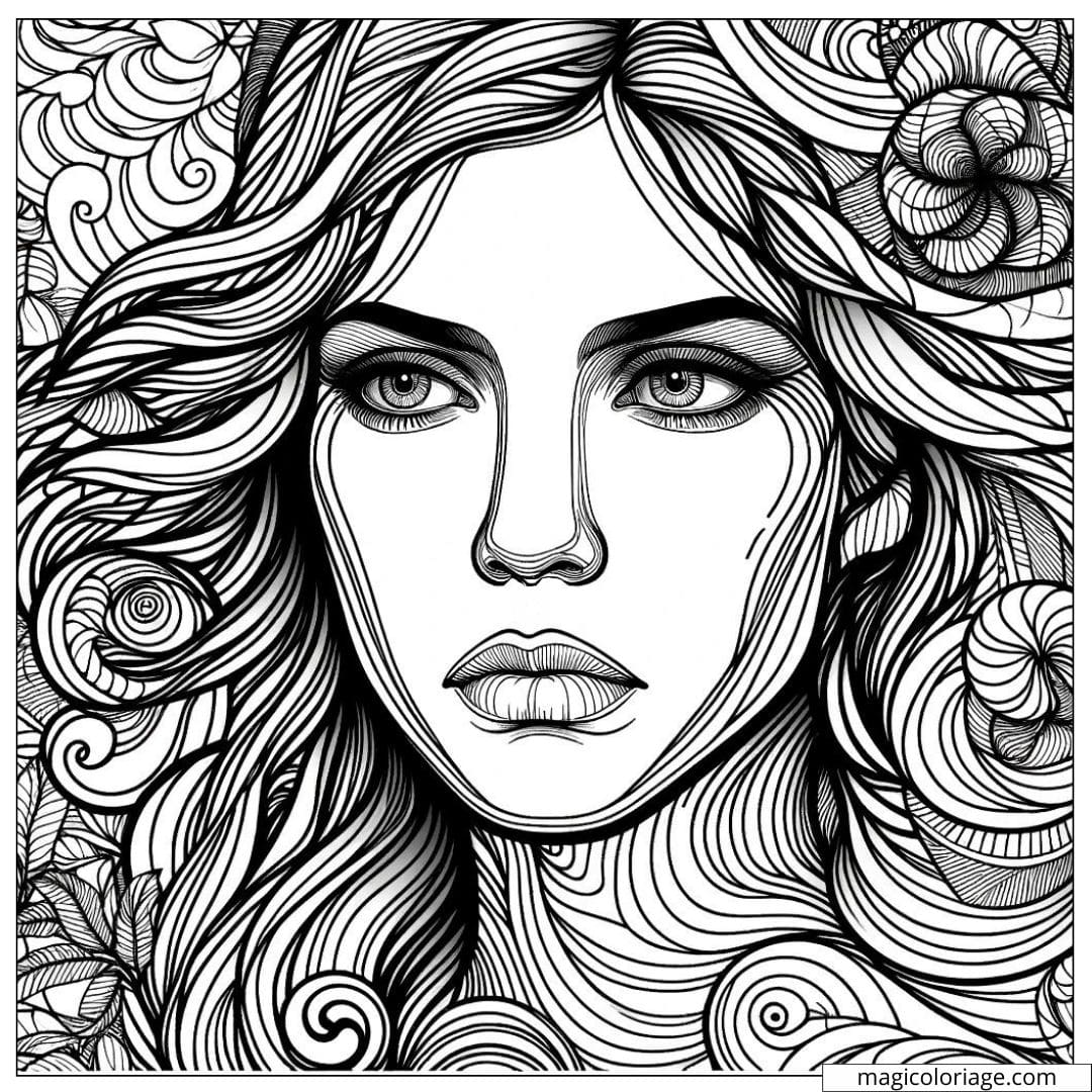 Portrait de femme exprimant une émotion profonde avec éléments abstraits