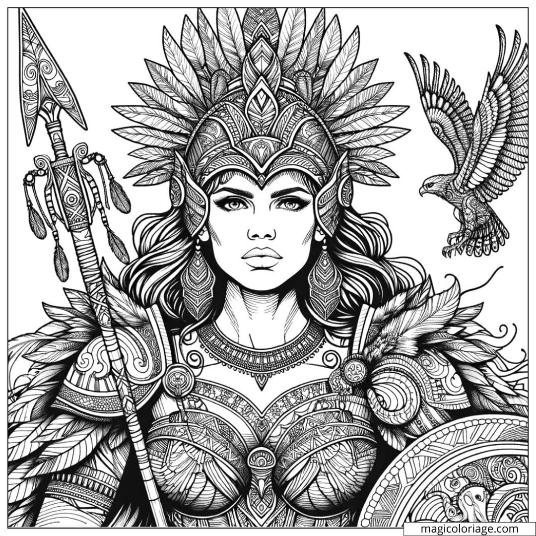 Portrait de guerrière Amazone à colorier