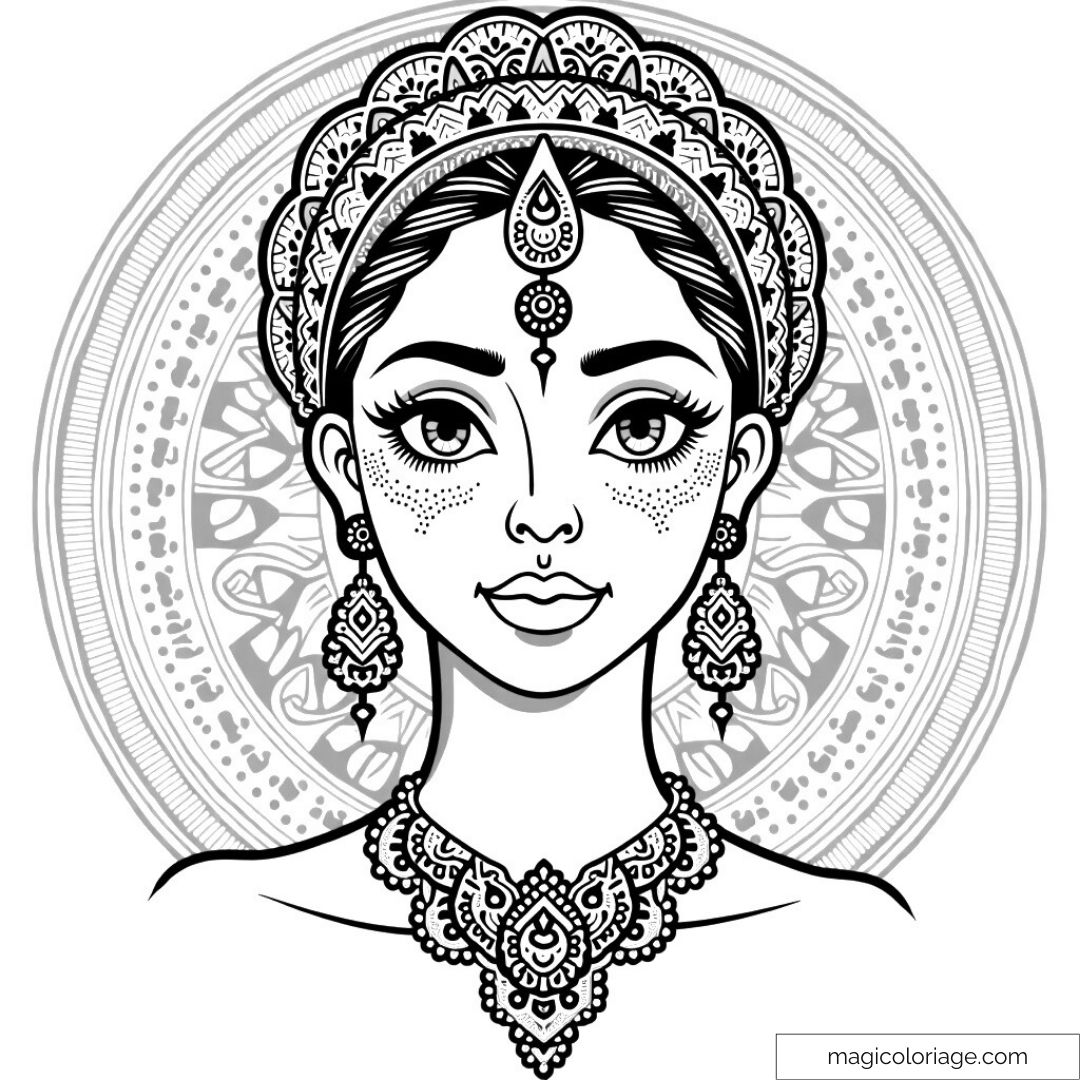 Femme indienne avec bijoux et mandala