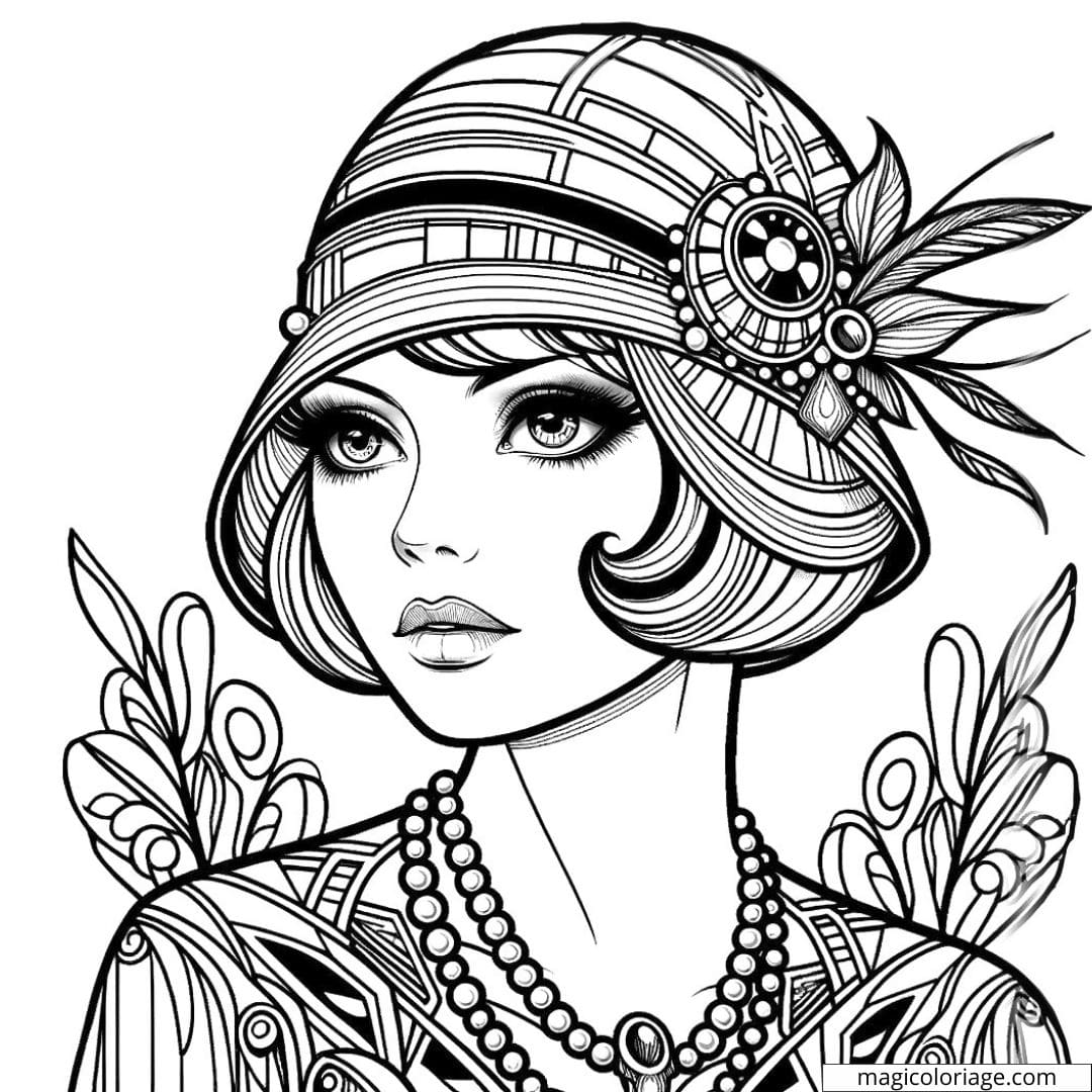 Femme des années 20 avec mode emblématique à colorier