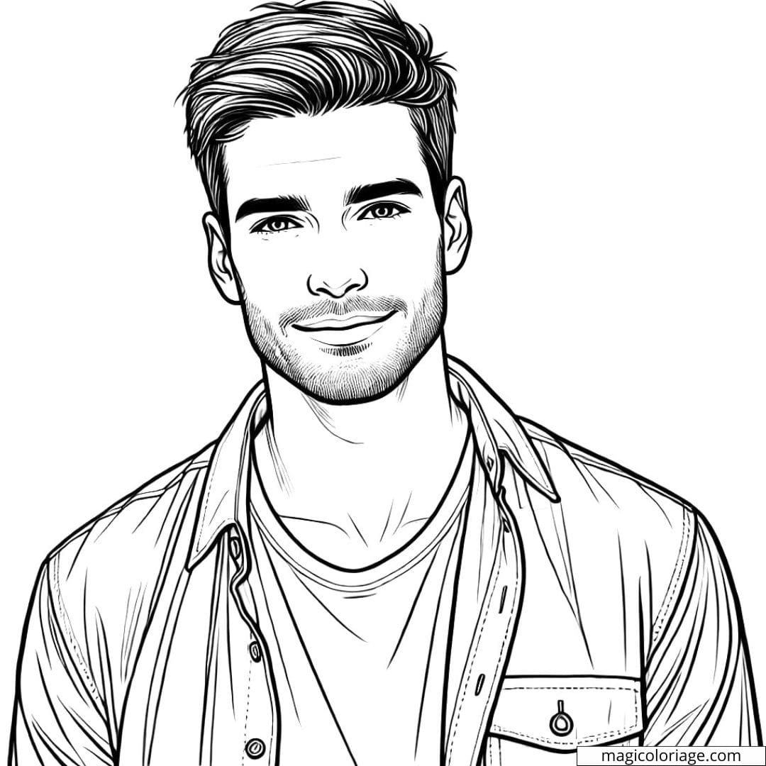 Coloriage portrait homme moderne et stylé, à imprimer et colorier.