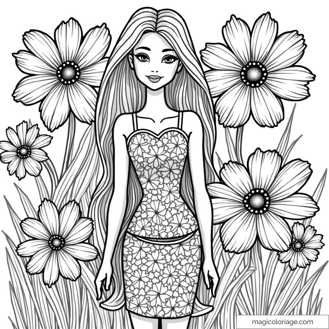 Barbie dans un jardin fleuri