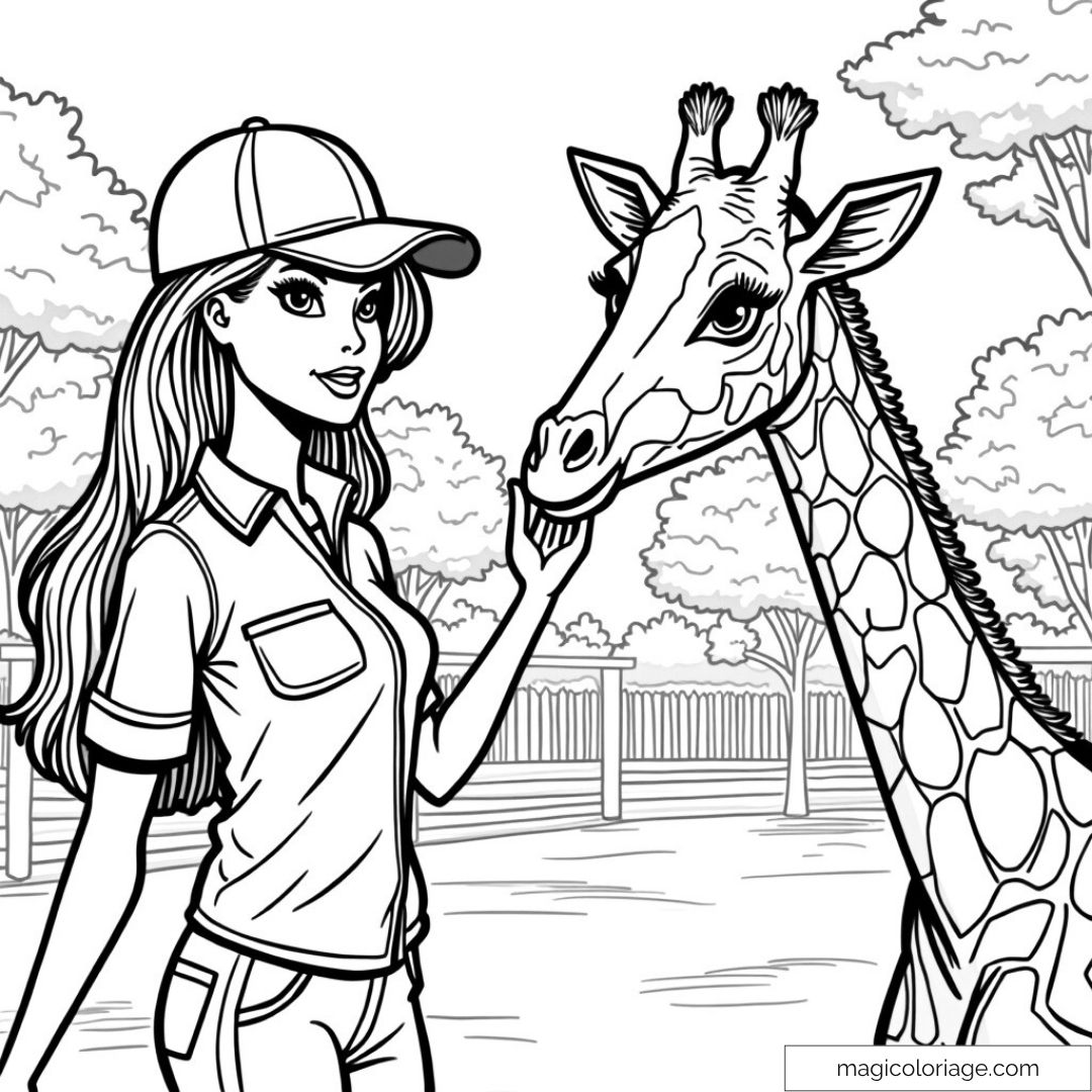 Barbie au zoo avec une girafe